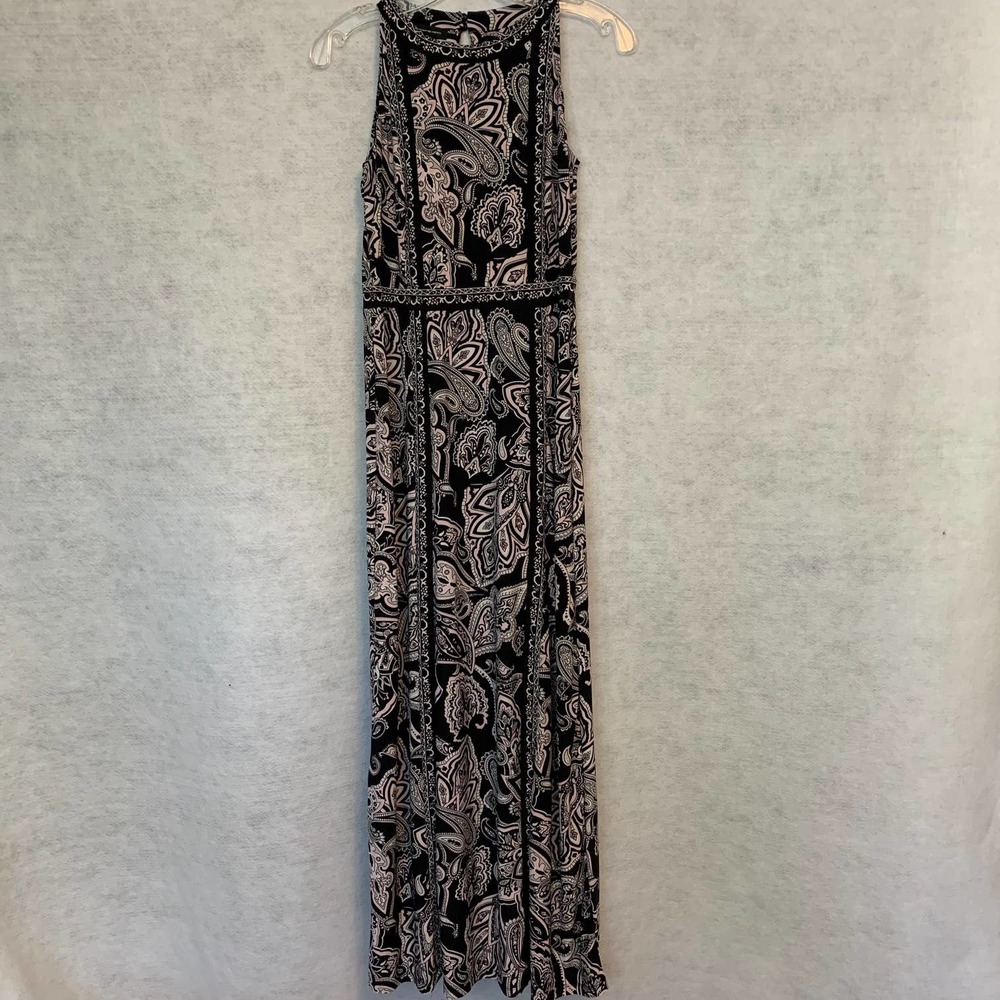 INC Paisley Halter Style Maxi Dress Black and White Women's Size XS